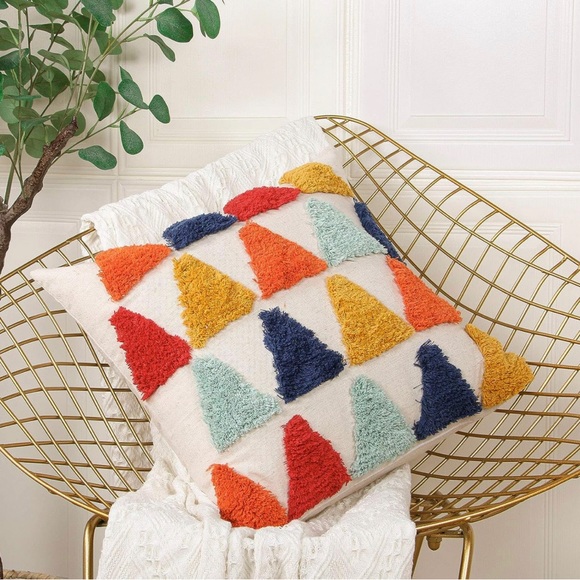 New Anthropologie Boho Abstract Tufted Throw Pillow Case Cover Sham - 18" x 18" - Picture 4 of 5